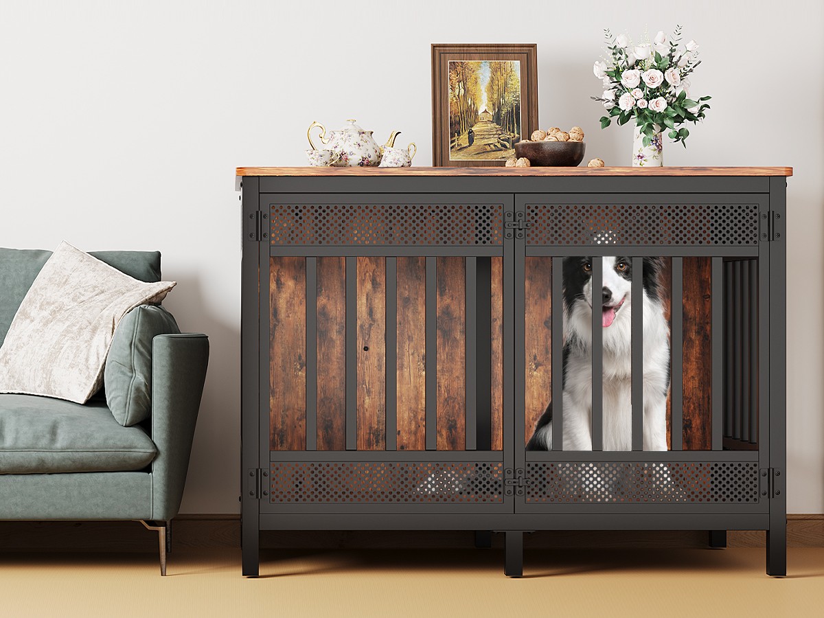 47in Wooden Dog Crate Furniture Style Cage Heavy Duty Indoor Kennel for Big Dog