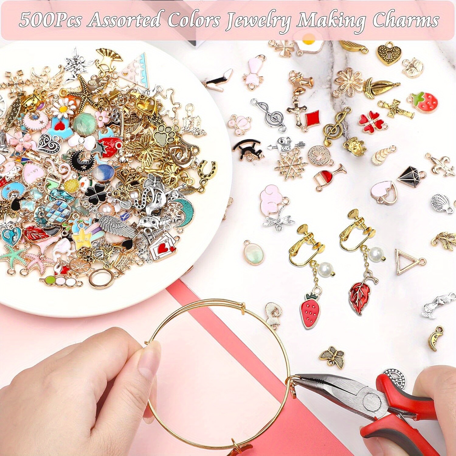 400 Pcs Random style Charms Bulk Assorted Gold Plated Enamel Pendants Earring