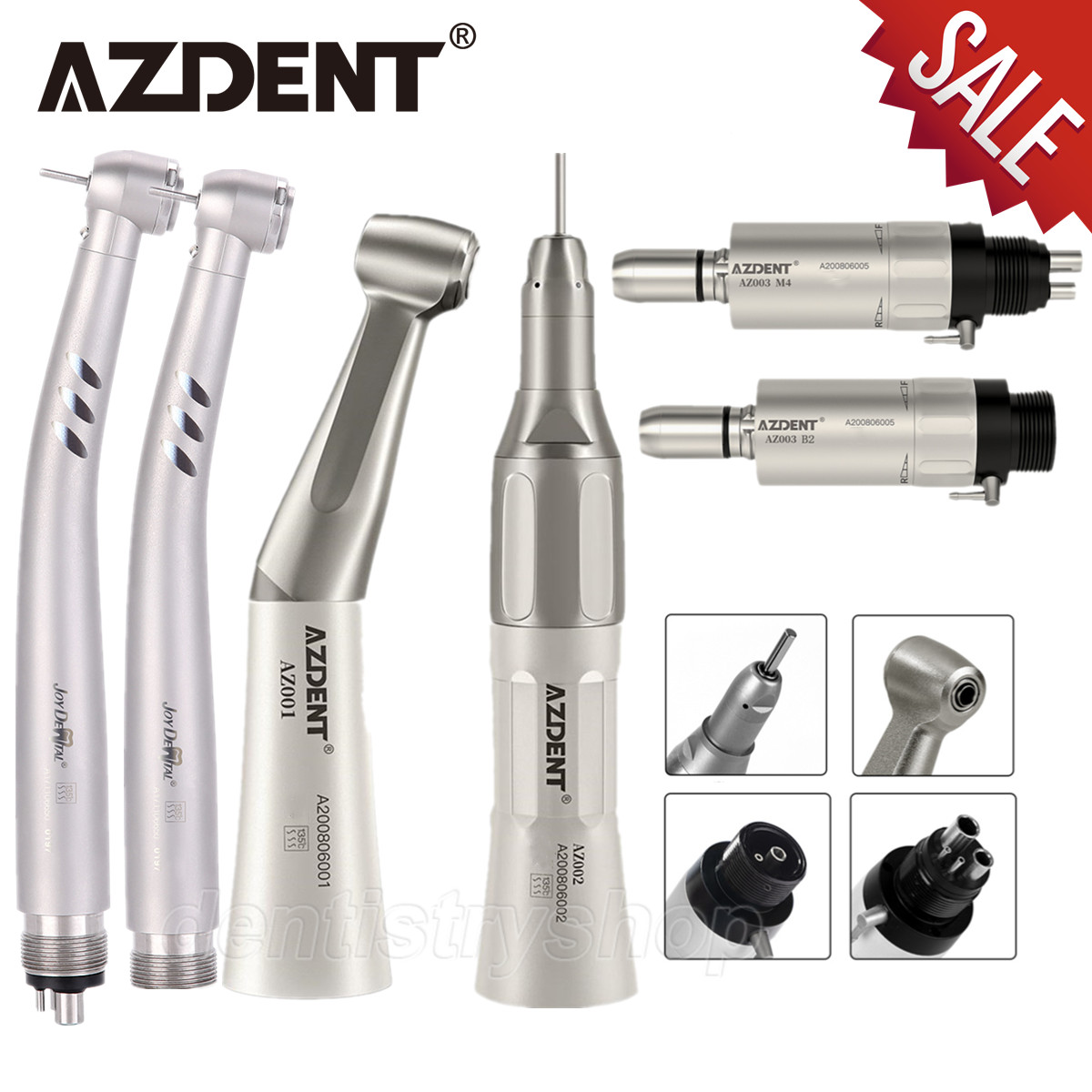 AZDENT Dental Low Speed Straight/Air Motor/Contra Angle Handpiece 2Holes/4Holes