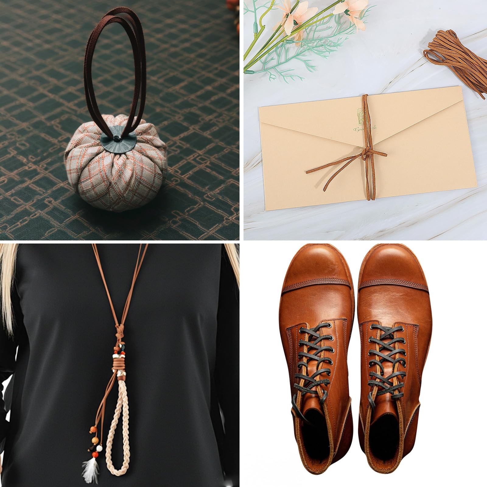 32.8 Yards 3 Bundles 3mm Leather String, Natural Flat Suede Black