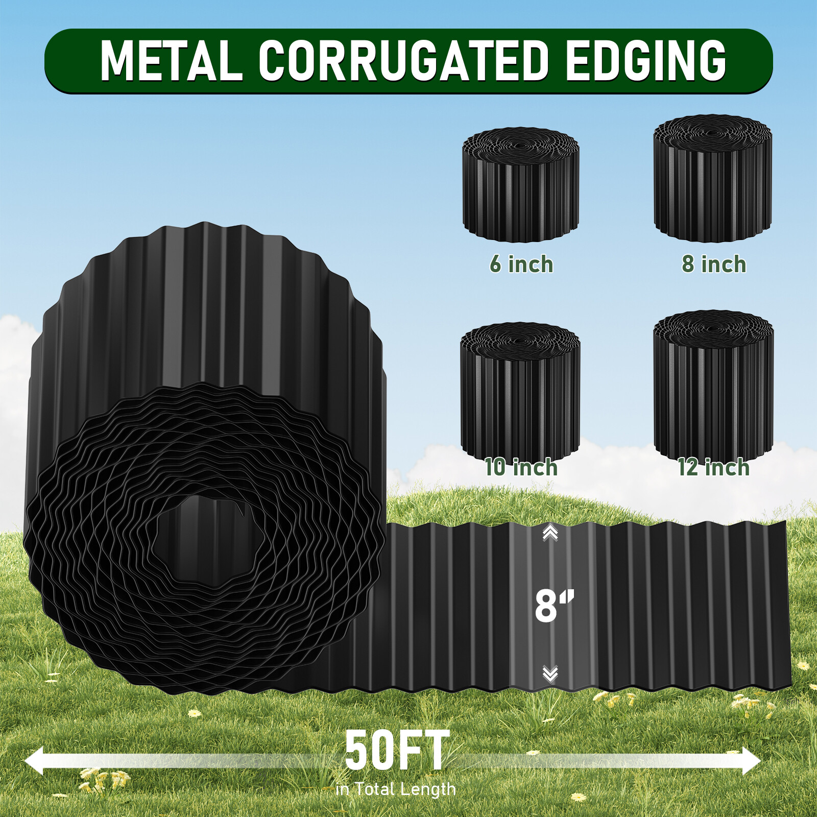8 in x 50 Ft Galvanized Steel Edging for Landscape Corrugated Metal Garden Edges