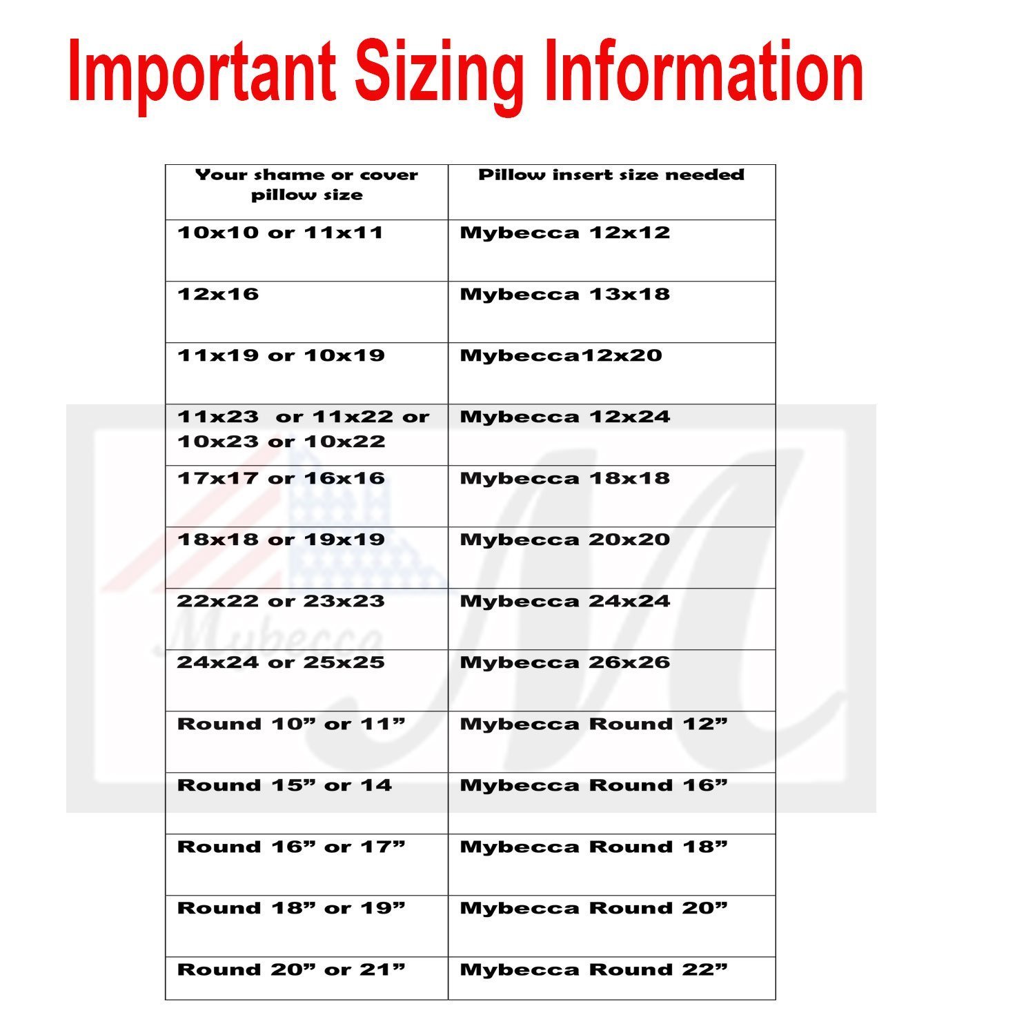 Mybecca New Premium Hypoallergenic Pillow Insert Sham Square Forms ALL SIZES USA