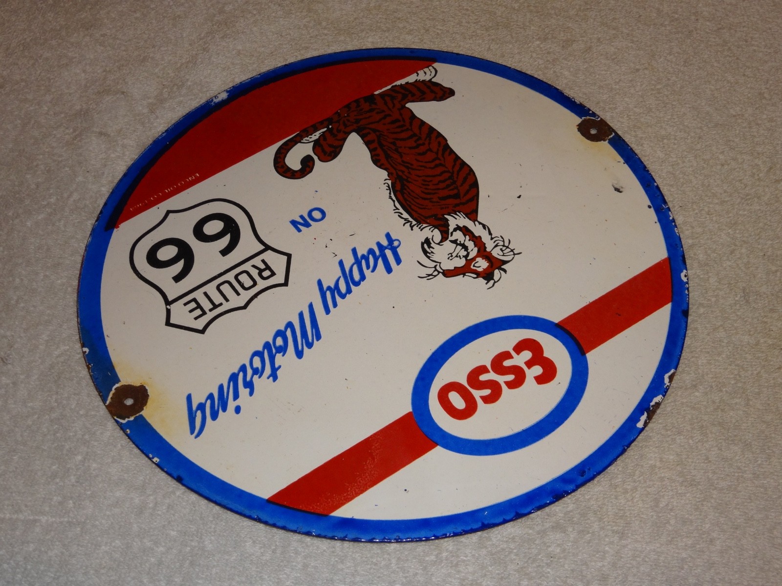 VINTAGE 1964 ESSO PUT A TIGER IN GAS TANK +ROUTE 66 11 3/4" PORCELAIN METAL SIGN