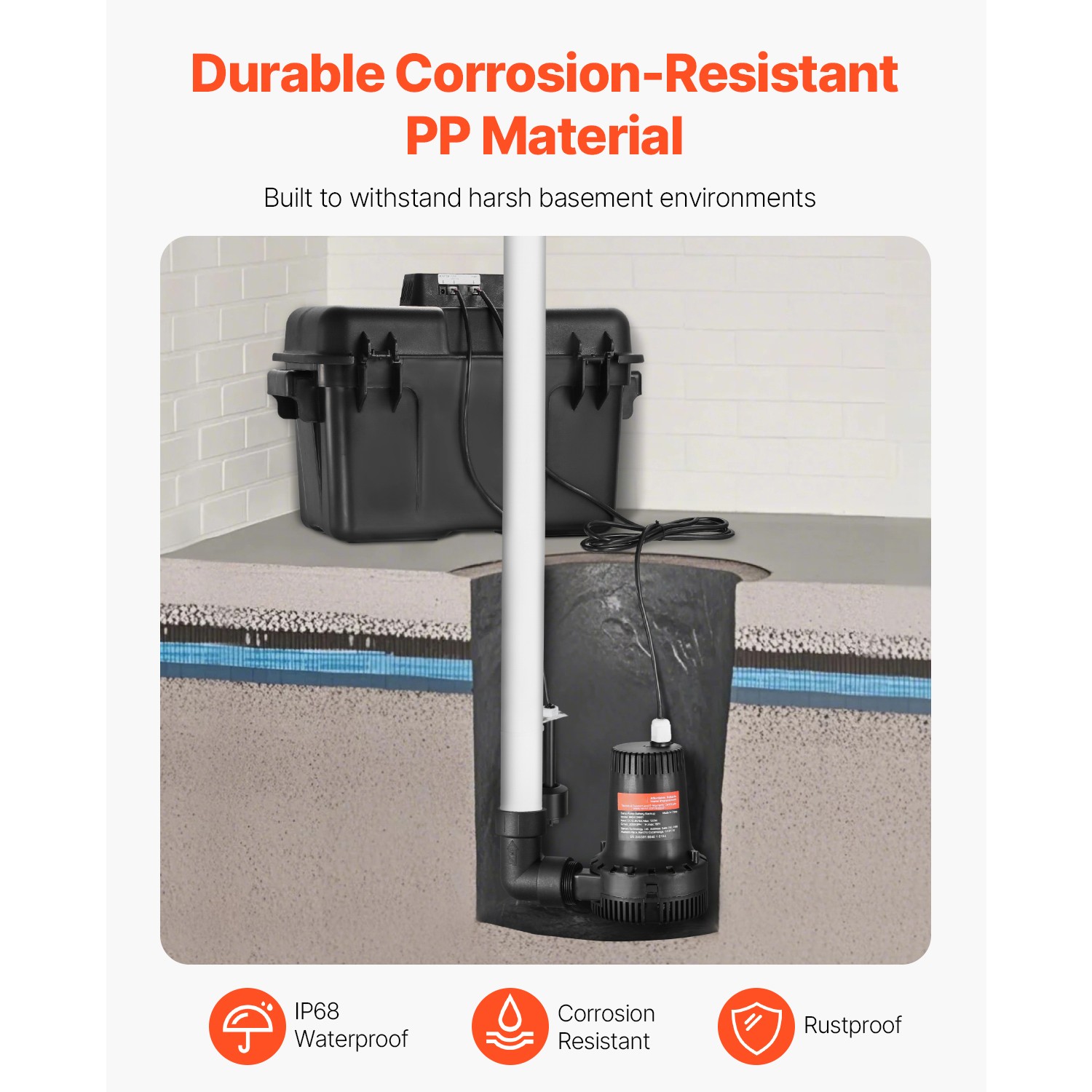 Basement Emergency Back-Up Sump Pump Backup Sump Pump System 2000GPH 0.17 HP