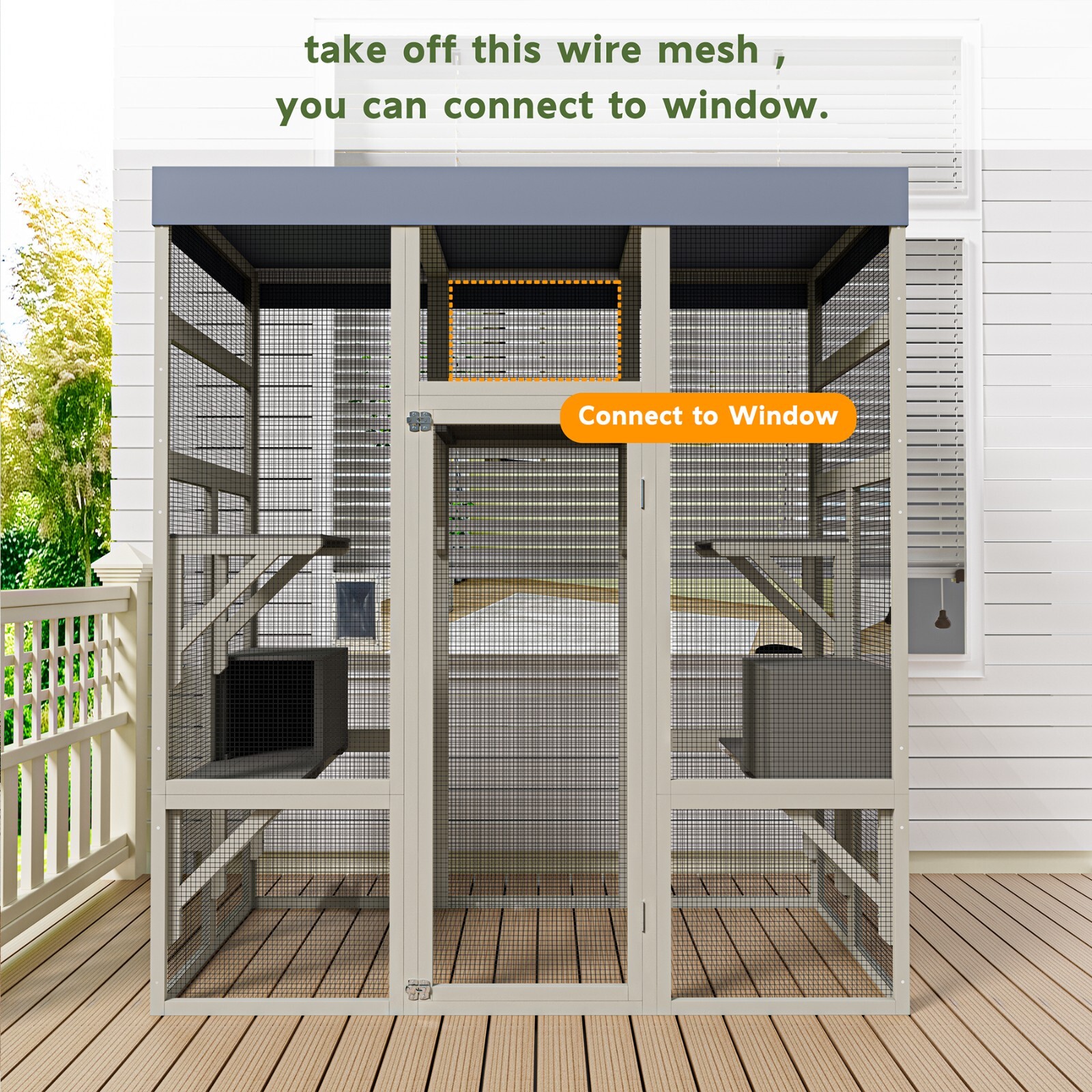 70.1" H Outdoor Cat House Enclosure Catio Wooden Large Cage Pet with Platforms