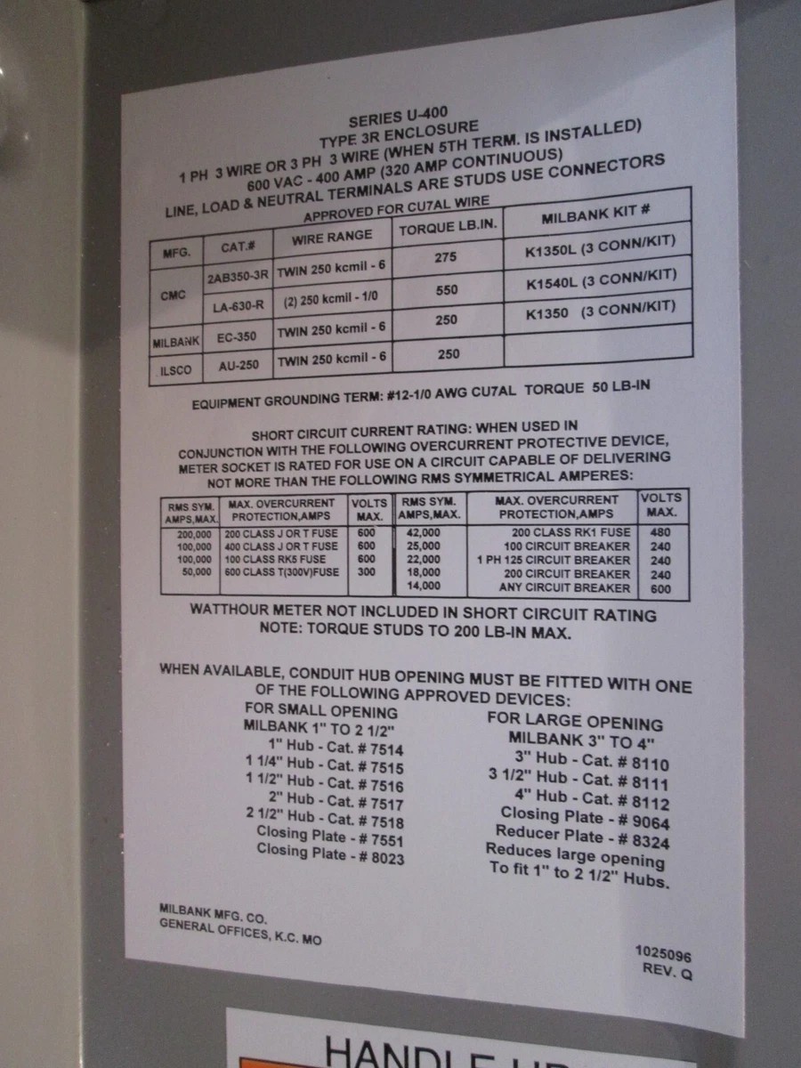 MILBANK meter can 320 amp - Single Phase - 4T BYPS (U5161-X-K3L-K2L-BLG-AEPU)