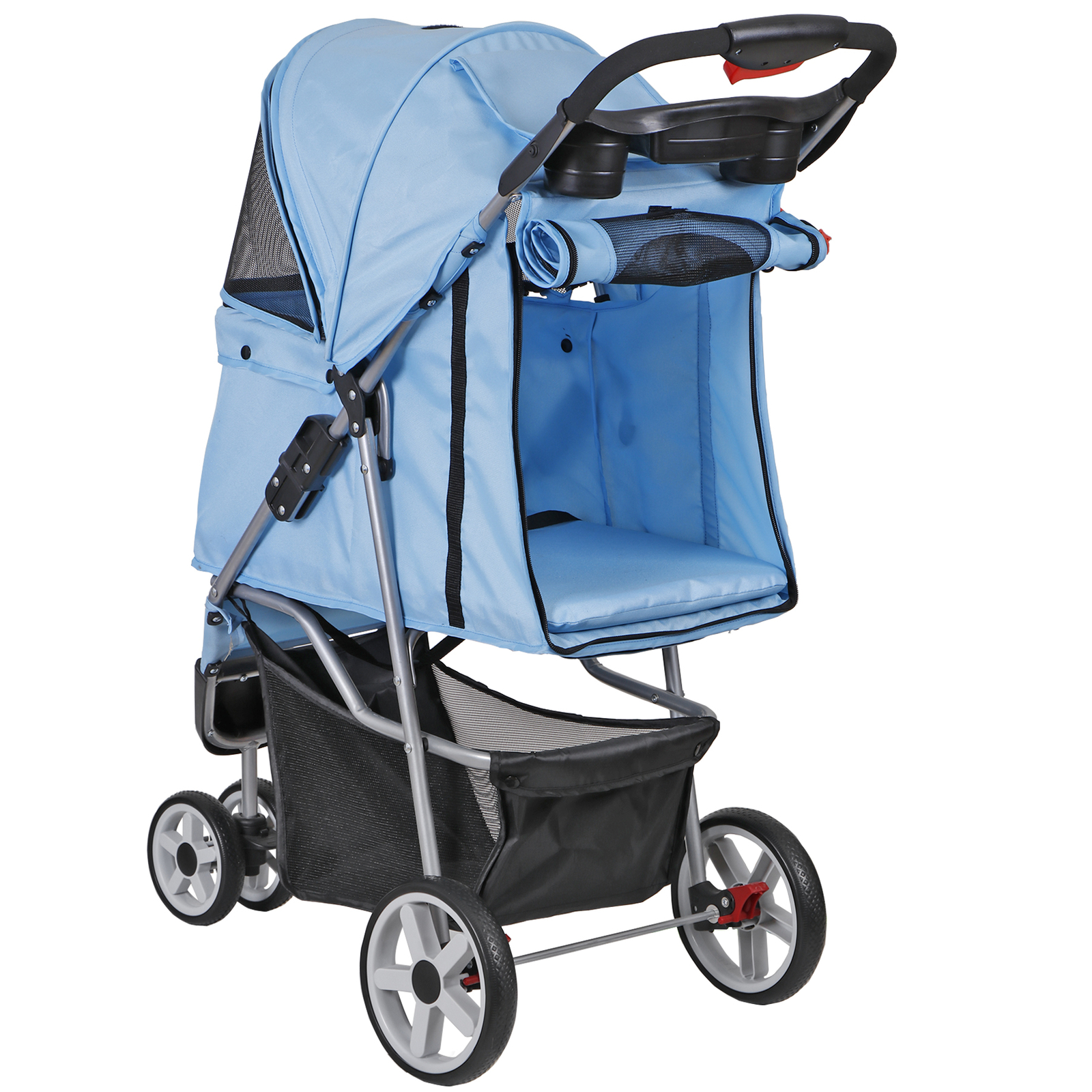 3 Wheels Pet Dog Cat Stroller for Small Medium Dogs Cats with Cup Holder Blue