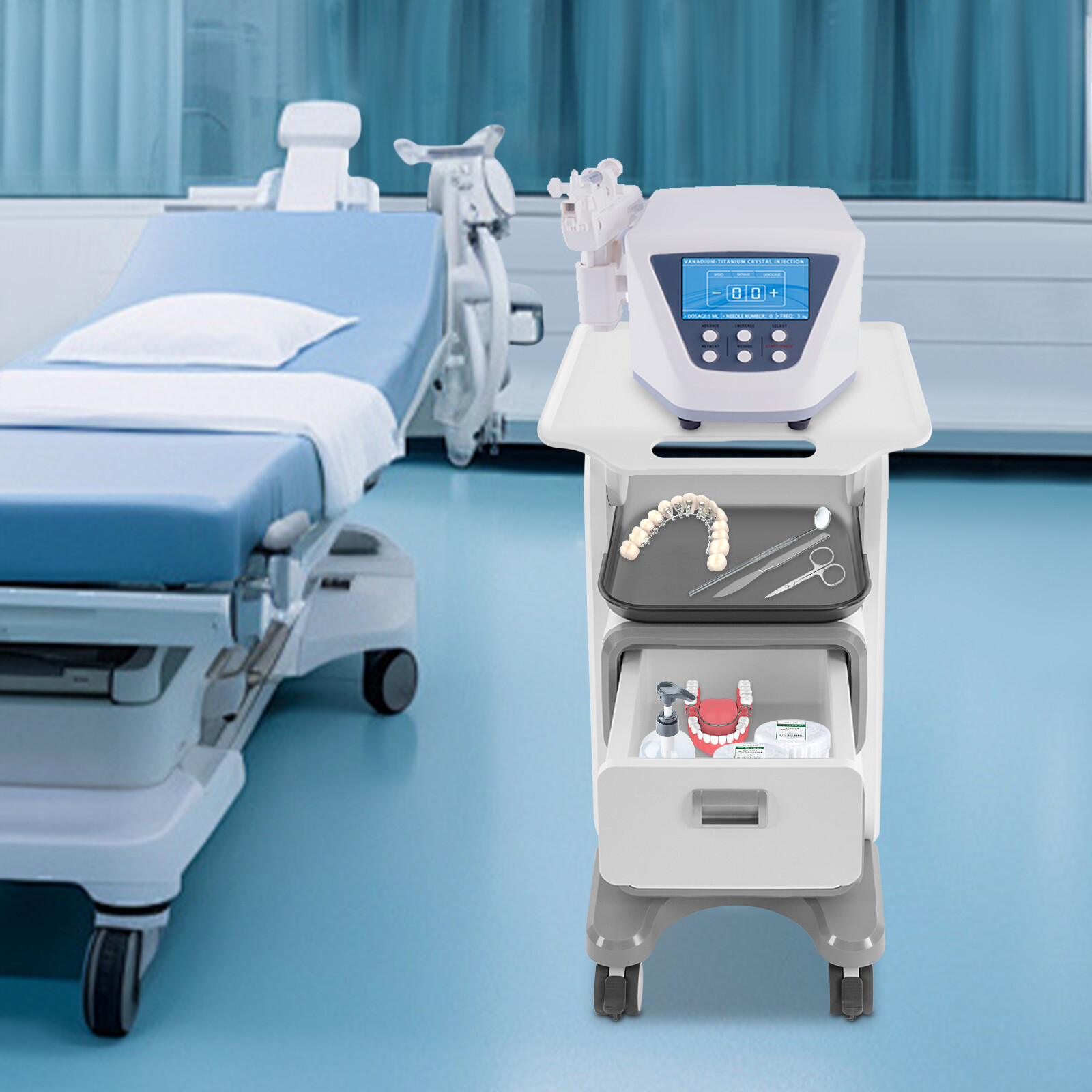 Dental Cabinet Mobile Cart 2 Drawers Stainless Steel Storage Cabinet with wheels