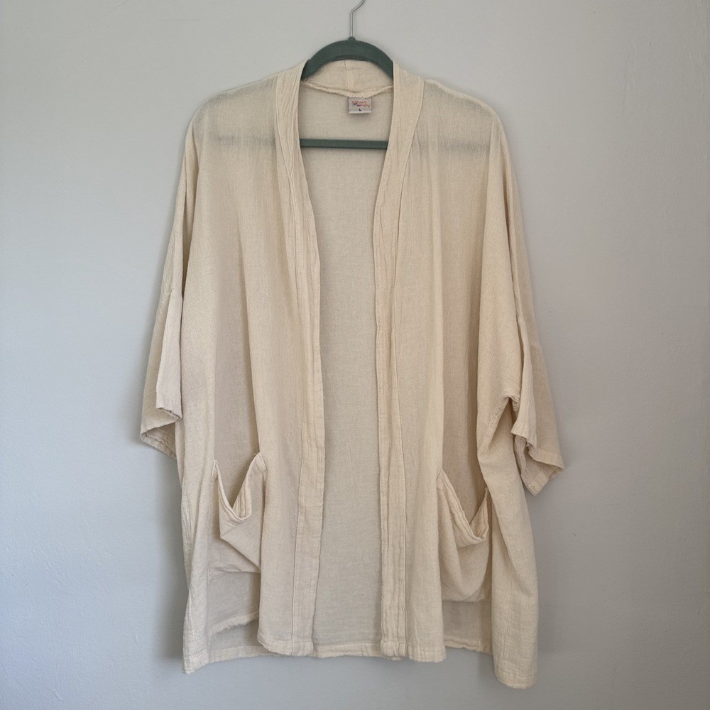 Manta Del Lago Kimono Oatmeal Jacket Women Large With Pockets