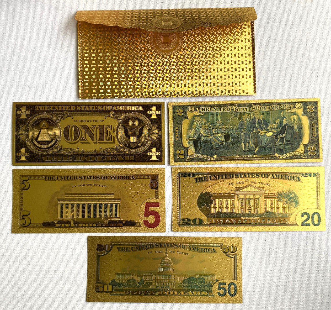 Gold Foil Plated U.S. Dollar Bill Set – Luxury Collectible in a $100 Gold-Plated
