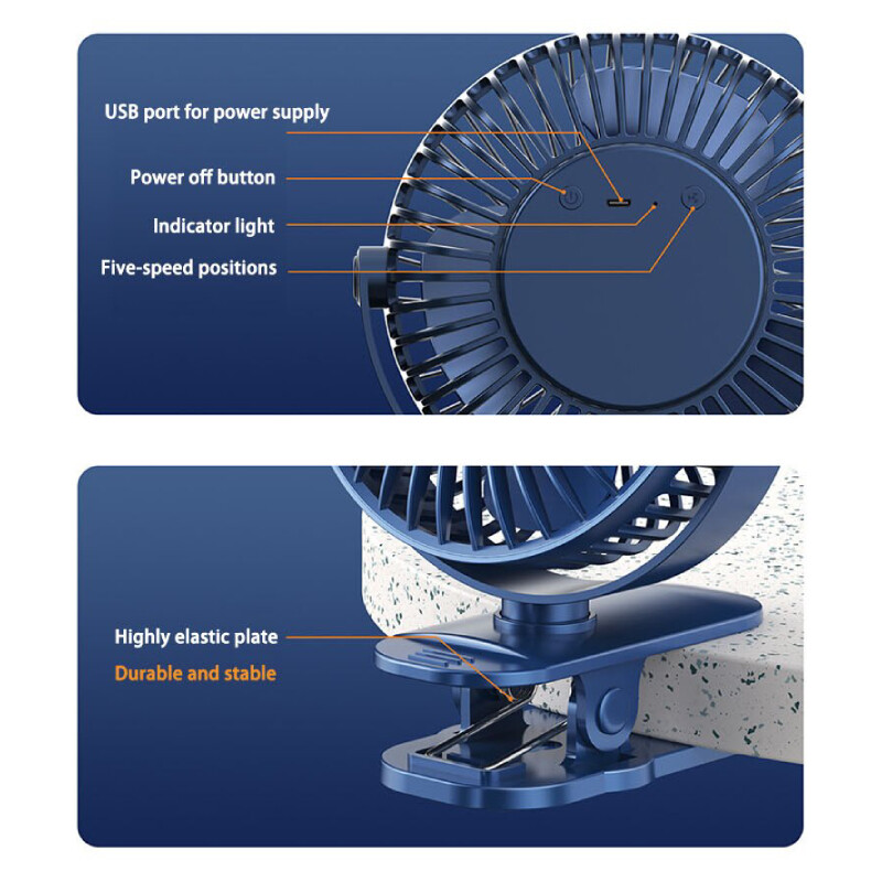 USB Rechargeable Mini Cooling Fan Clip On Desk Table Office Stroller Camping Gym