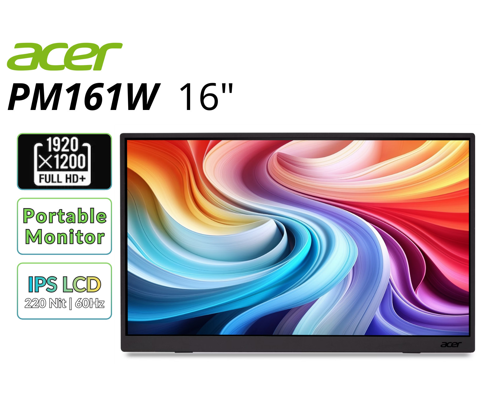 Acer PM161W 16" Portable Monitor 1920x1200 60Hz 6ms Refurbished