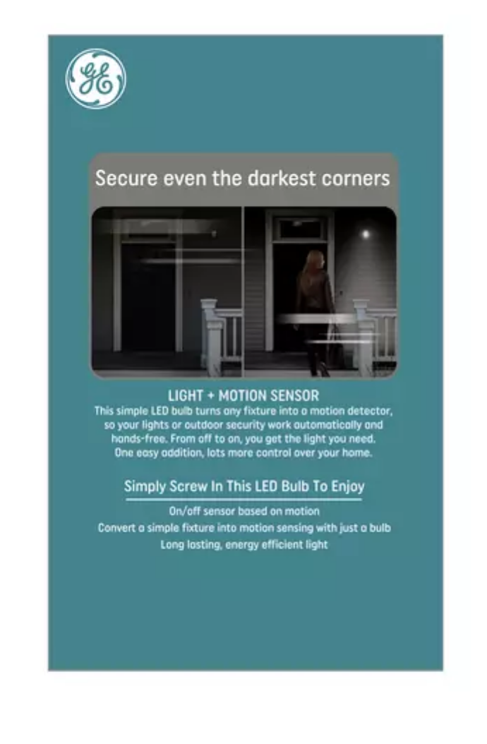 (3 bulbs) GE LED+ Motion Sensing LED Light Bulb, 12 watts, 1100 lumens, 75 watt