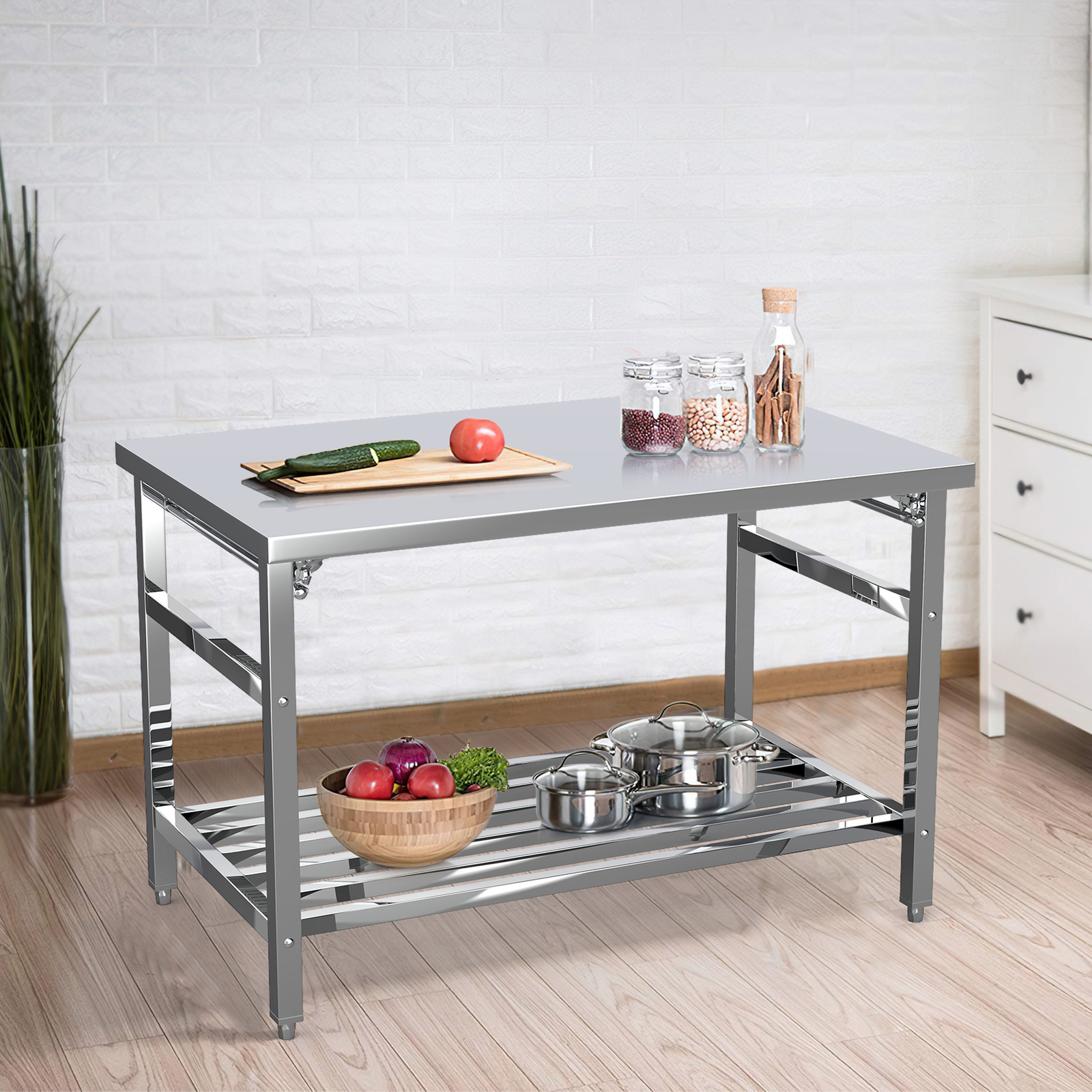 48" x 30" Stainless Steel Prep Table Folding Work Table w/ Adjustable Undershelf