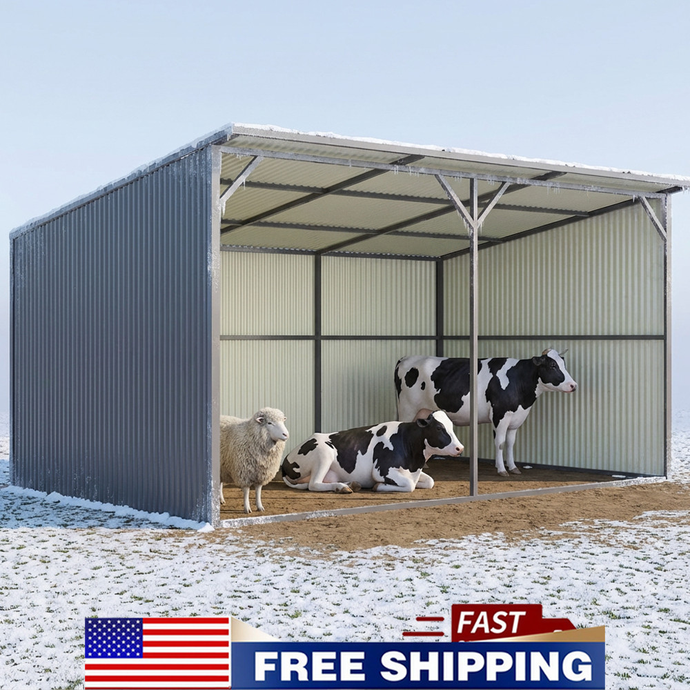 20'x12' Galvanized Metal Shed Livestock Shelter Farm Animal Shelter Goat CowShed