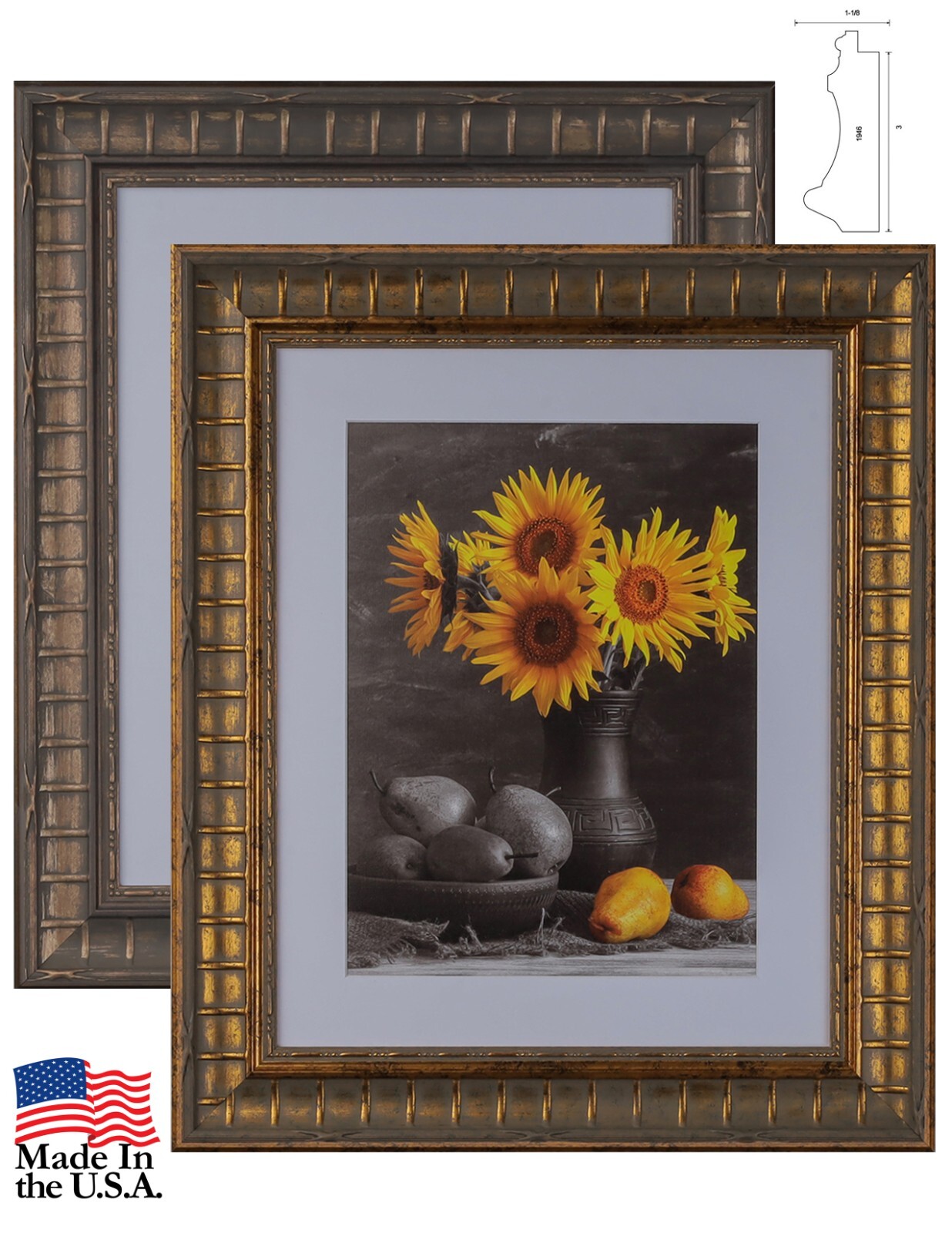 Custom Matted Picture Poster Frame & Mat 3" Gold French Ornat 1946 16x20 24x36