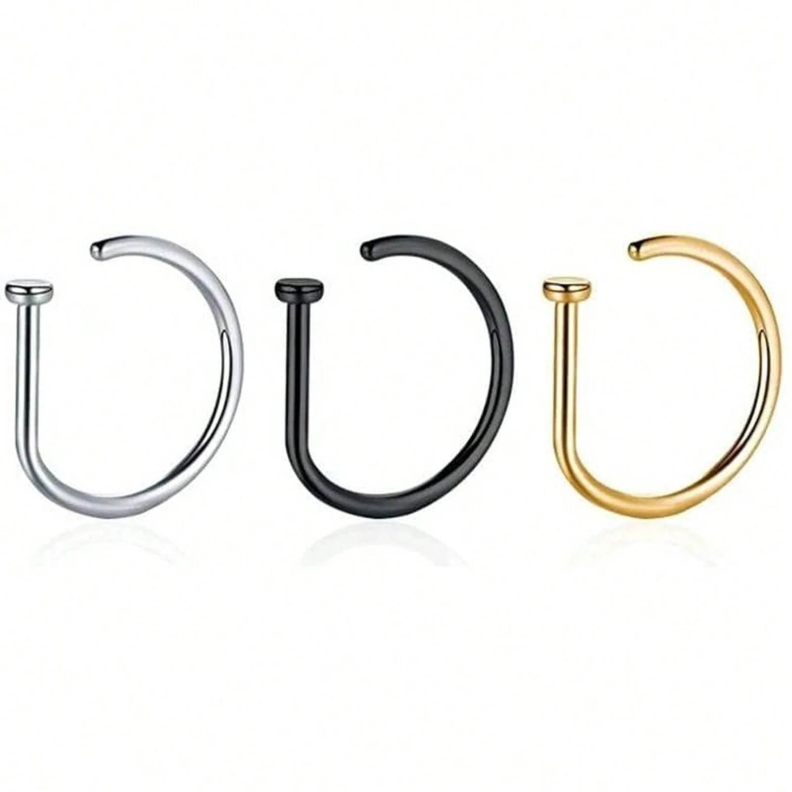 5Pcs Stainless Steel Fake Piercing Nose Ring D-Shape Punk Non Piercing Nose Clip