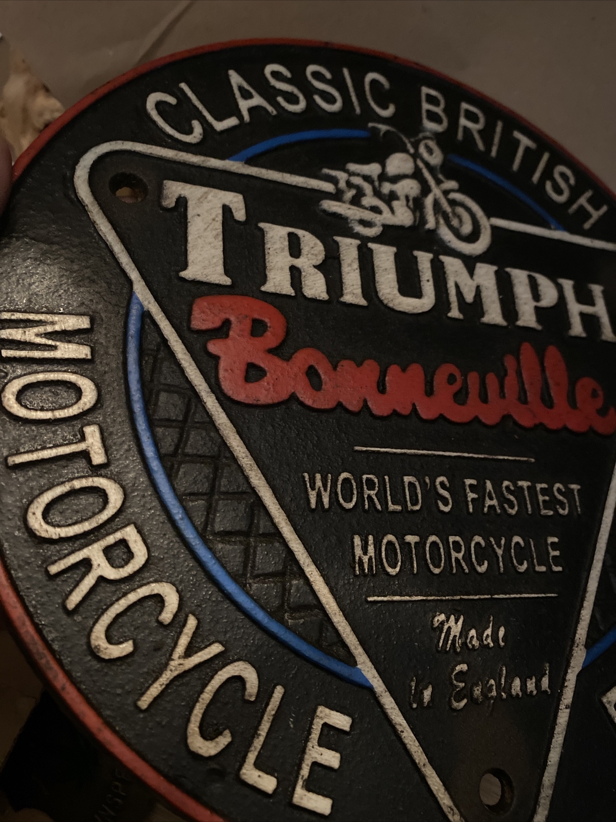 Triumph Motorcycles Sign Plaque Cast Iron Patina Fatboy Biker Indian Collector