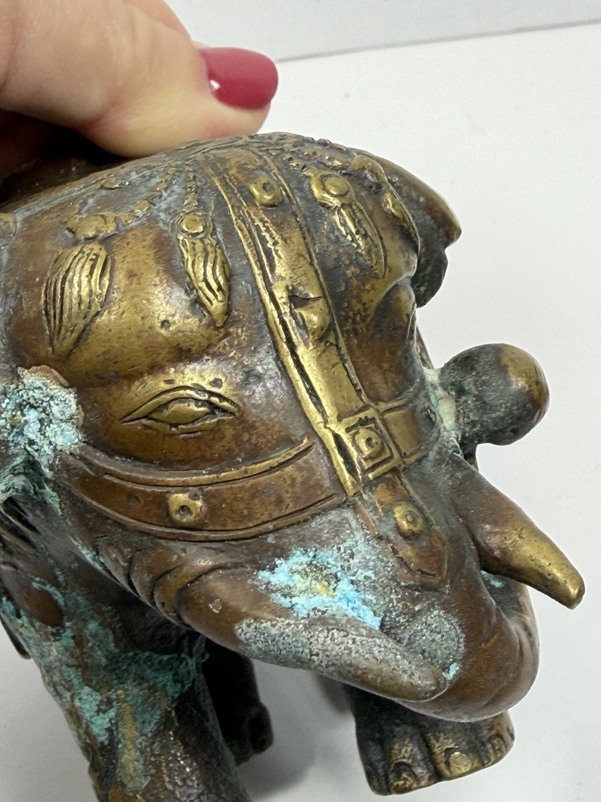 Vintage Chinese Bronze Elephant Censer Incense Burner Vase 7.5” Tall Heavy