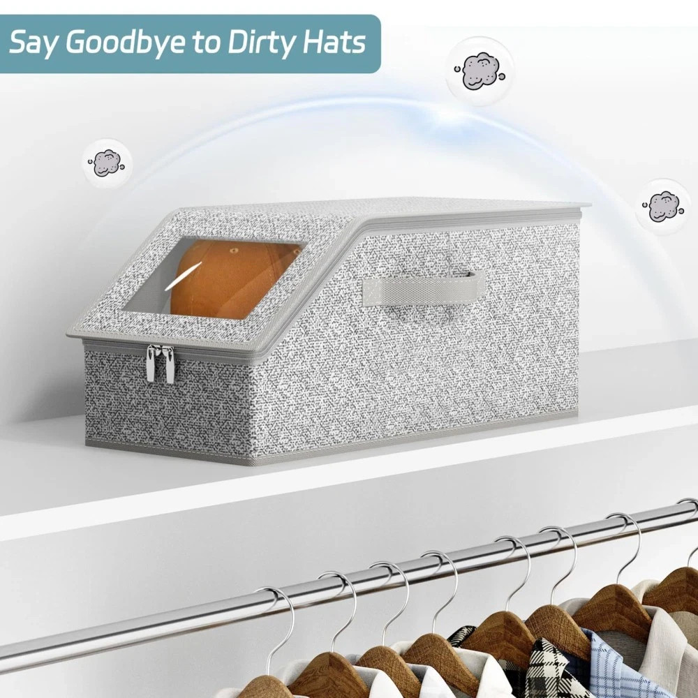 1/2x Stackable Hat Storage Organizer for Baseball Caps 24 Caps Hat Box with Lid
