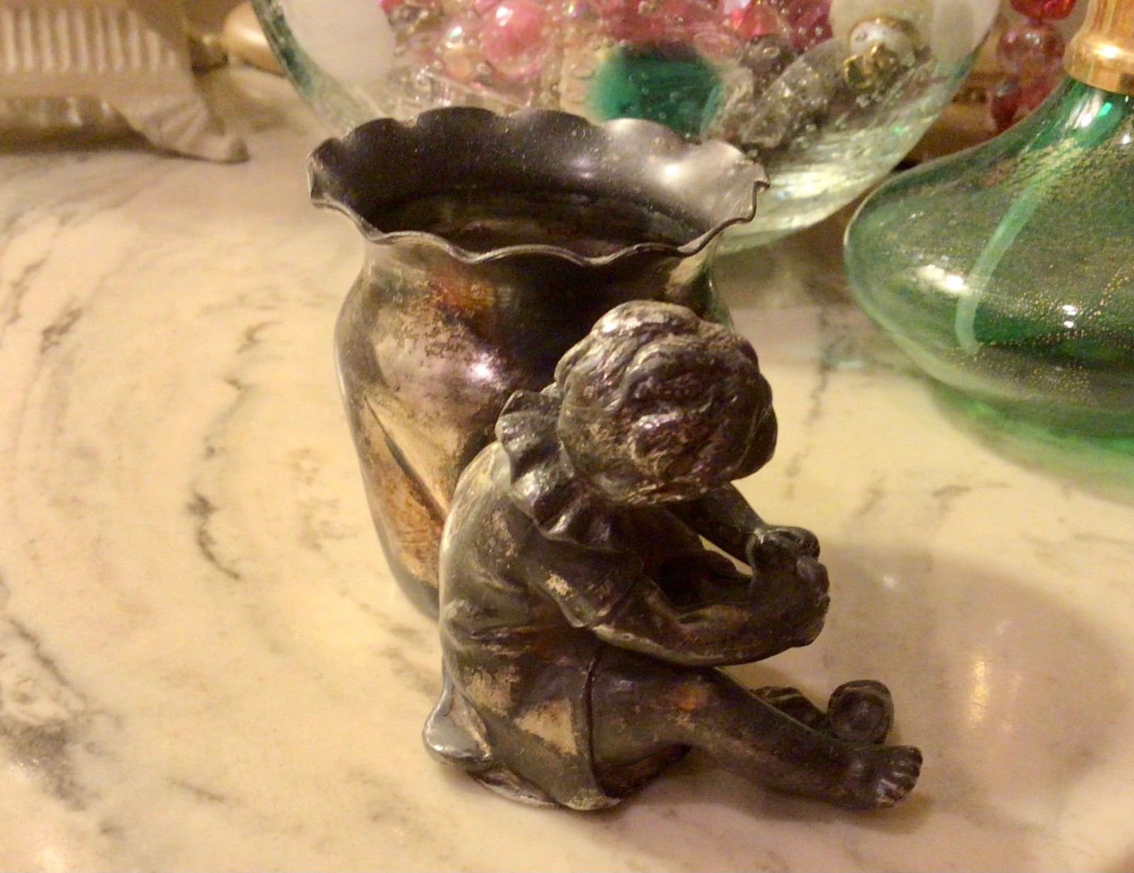 Antique DERBY SILVER Co Quadruple Plate Figural Cherub Toothpick/Match Holder