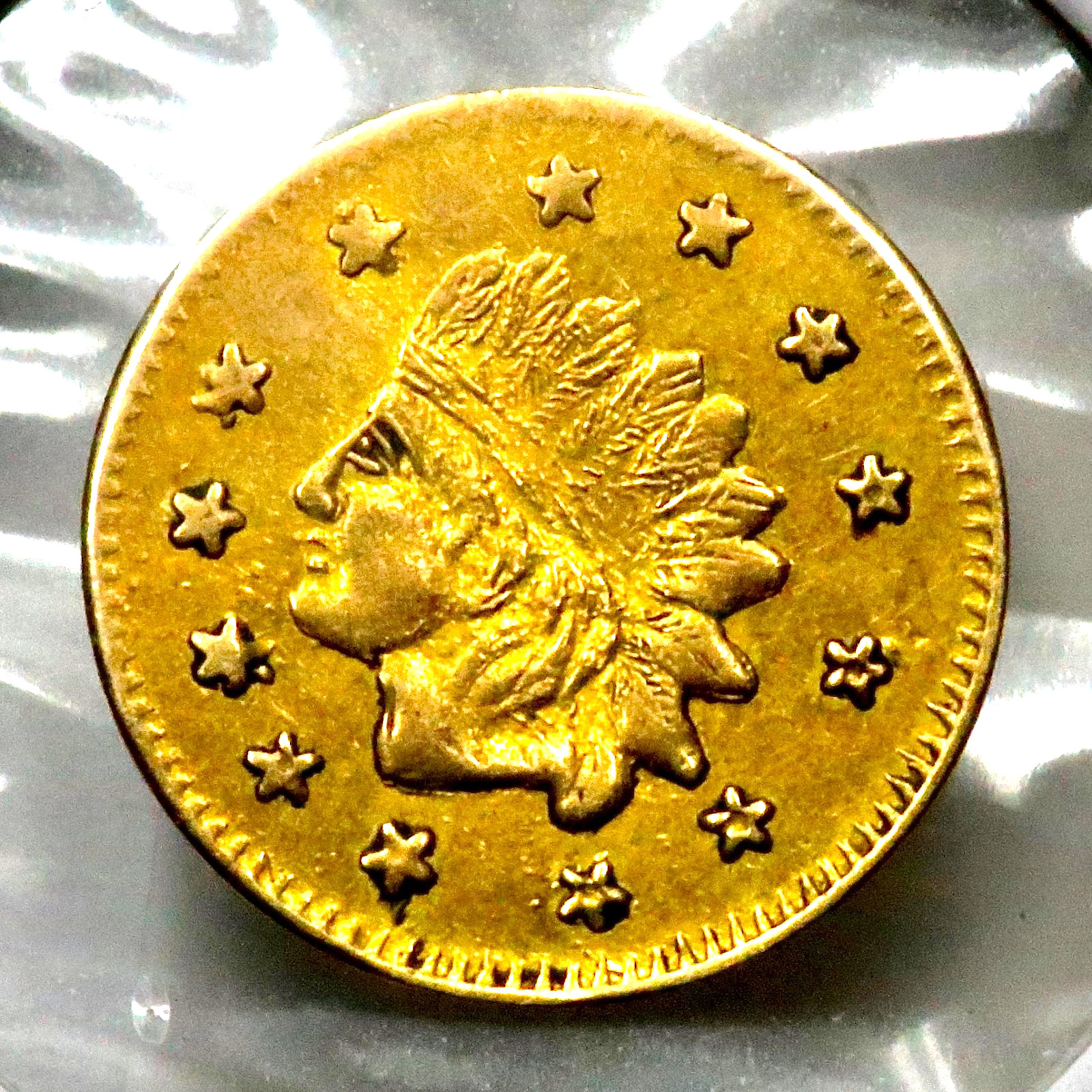 1858 Fractional California Gold 13-Star Indian Head Token R1775