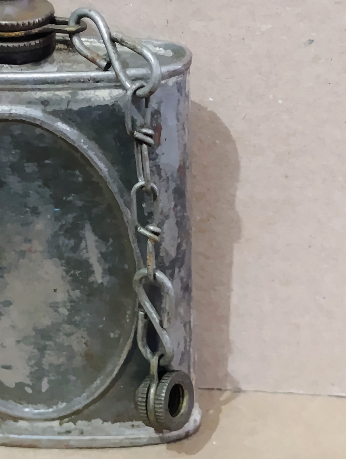 Vintage WWII US ARMY Military Gun Rifle Gunner Oiler Oil Flask Can w/Cap & Chain