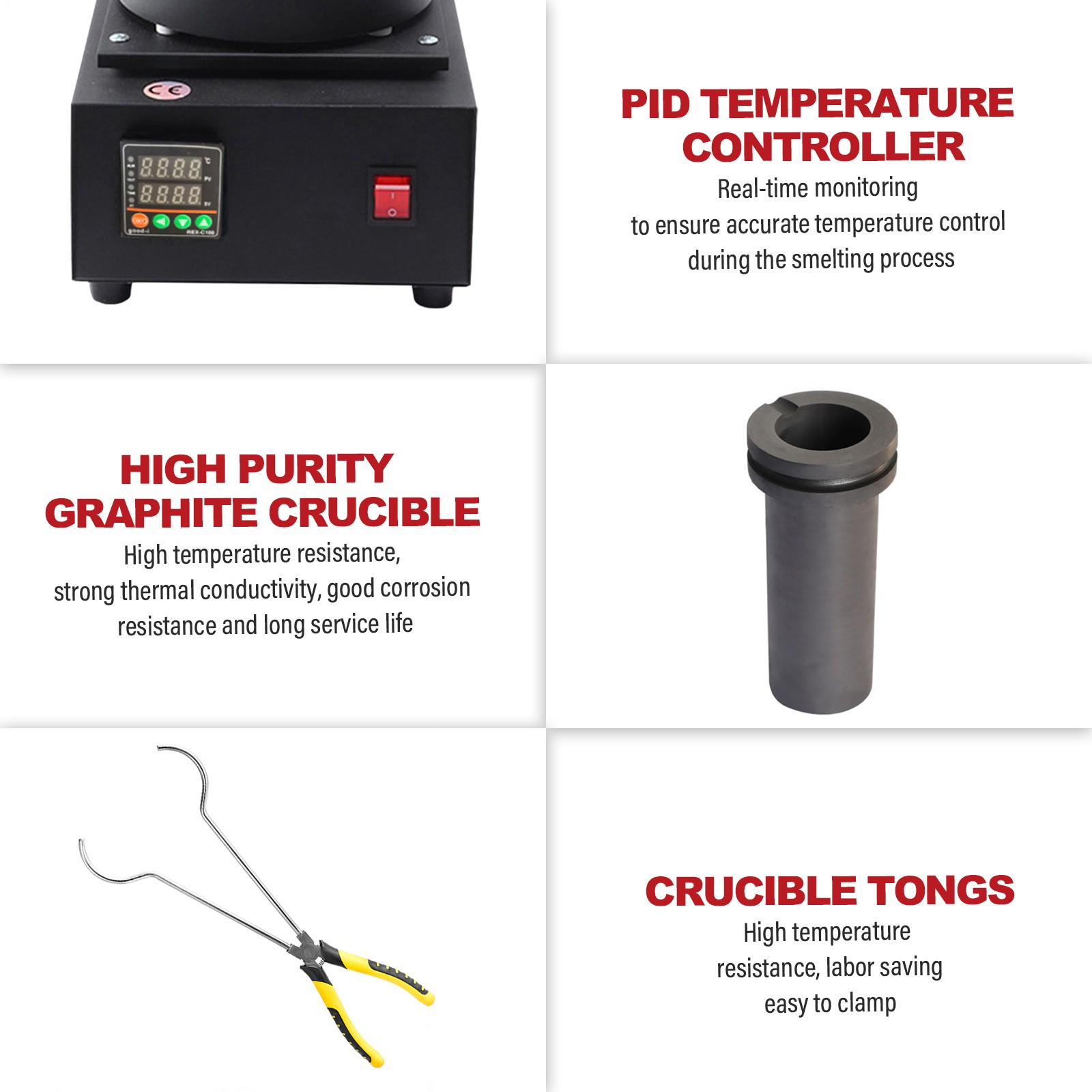 Gold Melting Furnace 1500W Electric Digital Smelting Furnace W/3KG Crucibles