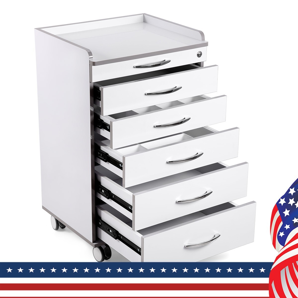 Dental Mobile Medical Cart Cabinet 5 Drawers Instrument Stand Lab Overbed Table