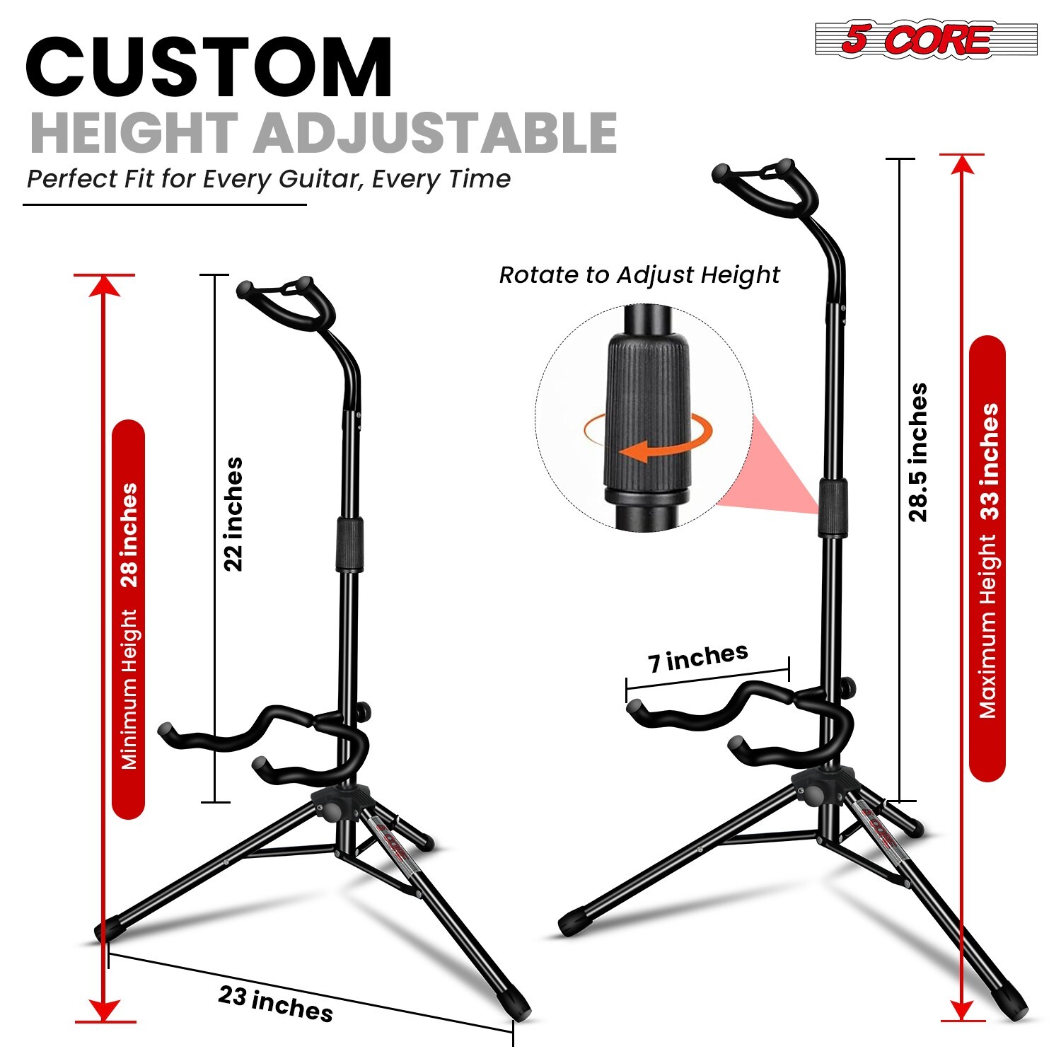 5Core Guitar Stand Floor Heavy Duty Adjustable Acoustic Electric Guitars Holder