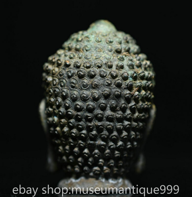2.4" Old Chinese Bronze Ware Tang Dynasty Shakyamuni Buddha Head Statue
