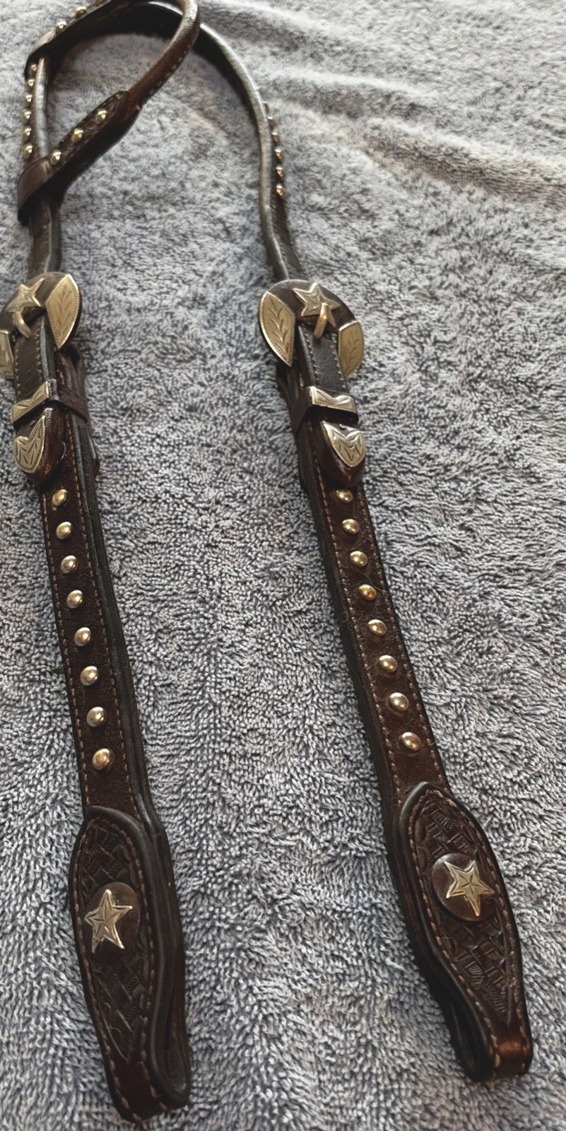 Vintage Style Headstall with Star Silver On On Rod Iron with Buttons Horse Tack