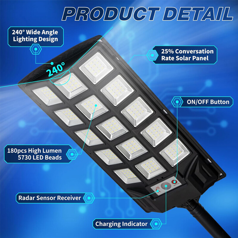 20000000LM Commercial LED Solar Street Light Outdoor Dusk to Dawn Road Area Lamp