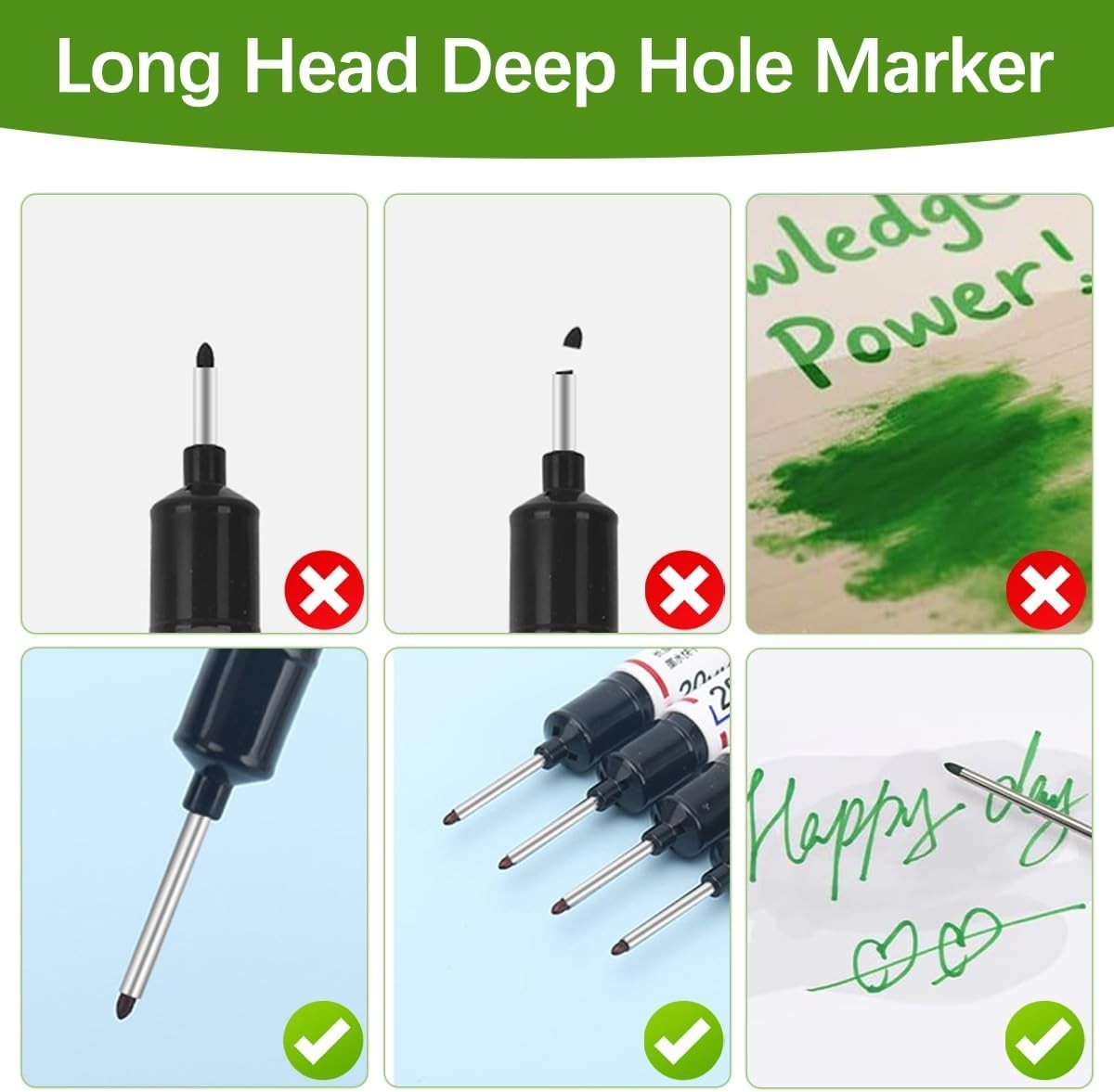 Long Head Deep Hole Marker Pens, 15PCS Long Nib Marker 20mm Quick Dry Waterproof