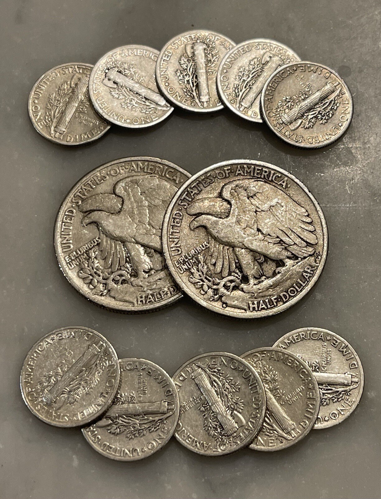 $2 Face 90% Silver 2 Walking Liberty Half Dollar 10 Mercury Dime Choose # Lots