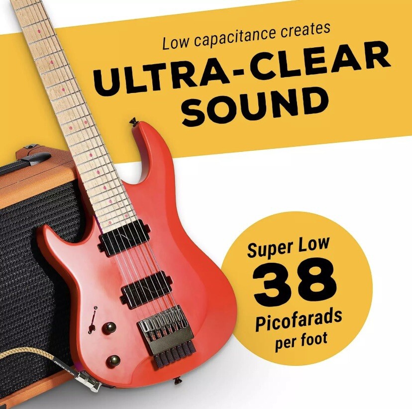 GLS Audio Instrument Cable - Amp Cord for Bass & Electric Guitar - Straight to R