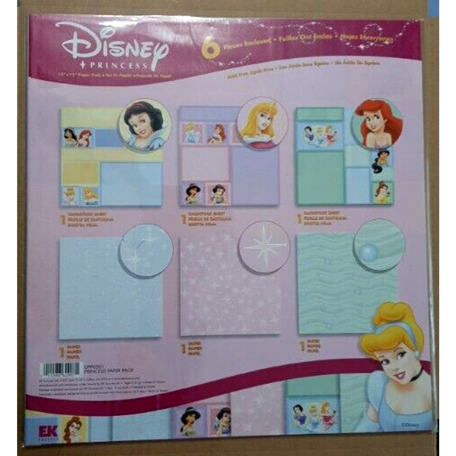 Disney Princess 12”x12” Paper Pack 6 sheets NEW Snow White Mermaid Cinderella