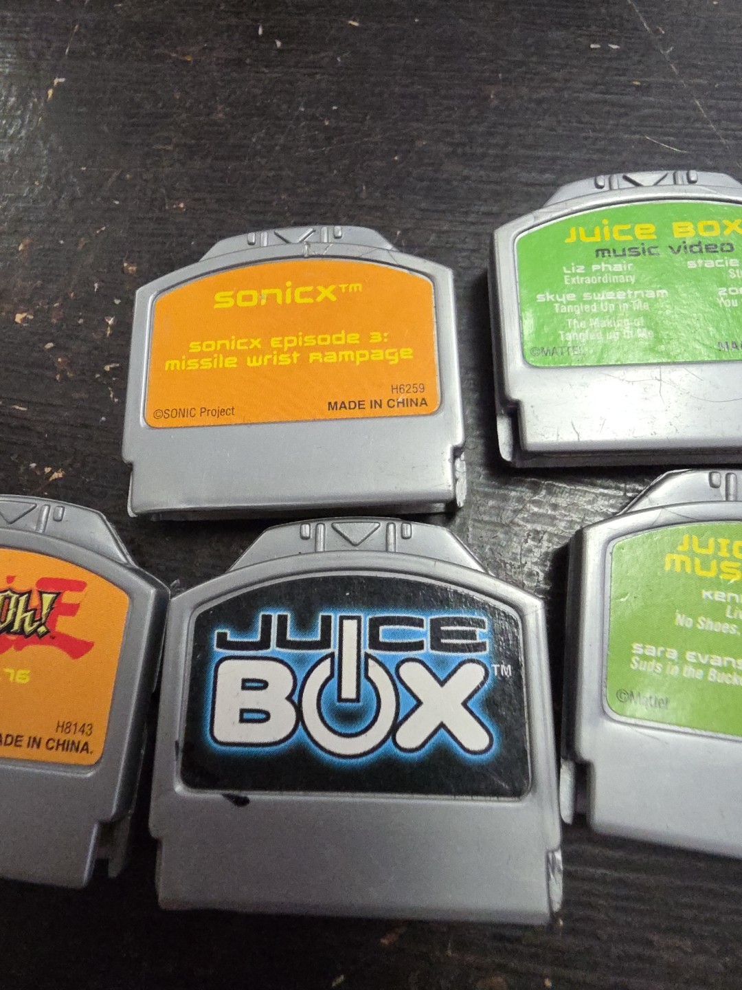 Mattel Juice Box Media Cartridges Lot Of 7 With Case Music Yugioh Sonicx Chesney