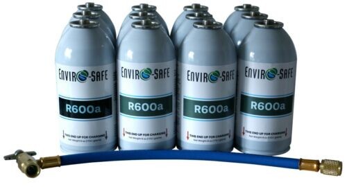 R-600a Refrigerant, 12 Convenient 6oz Cans case/12 cans with hose kit #8054