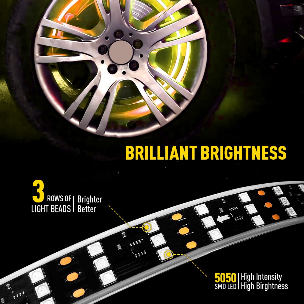Triple 17.5" Row LED RGB Flow Chasing Wheel Ring Rim Lights For Truck Car set
