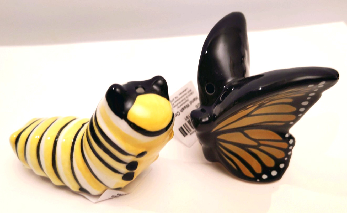 Butterfly & Caterpillar Spring Novelty MINI Salt Pepper Set Cracker Barrel NEW