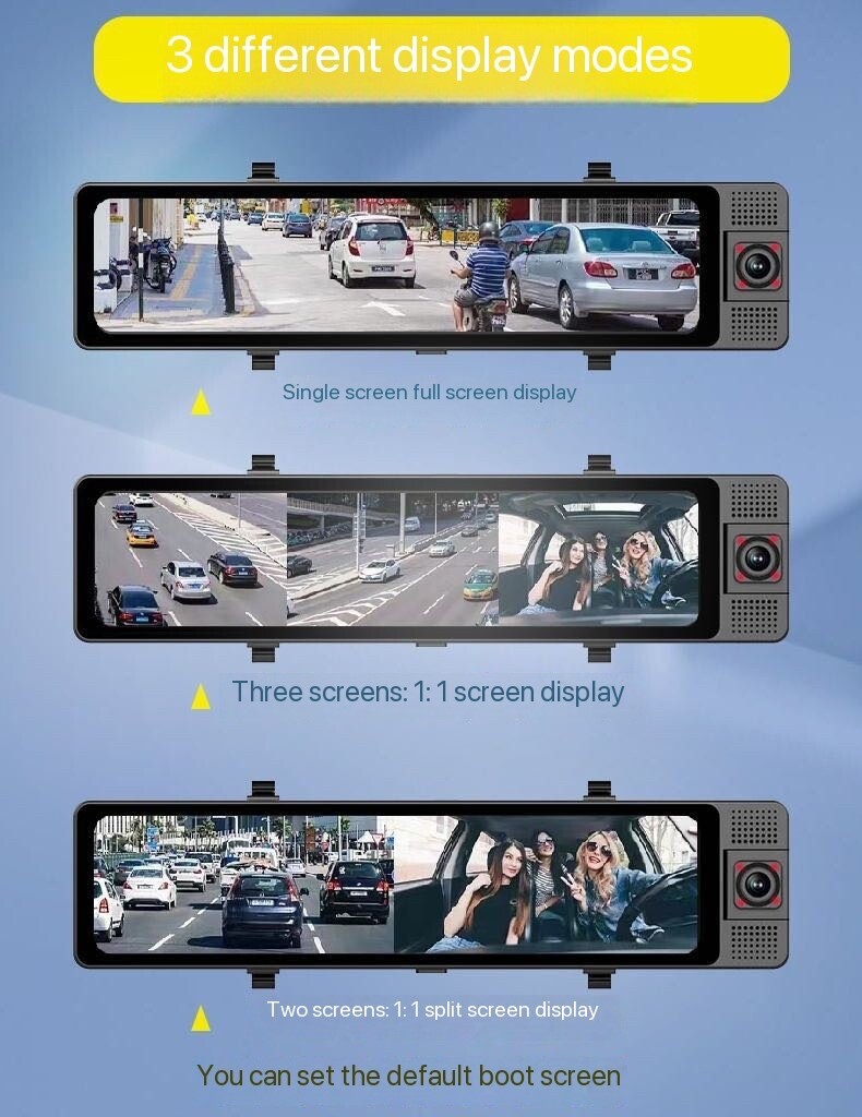 3 Channel 12"Car Rearview Mirror Dash Cam 4G Android 13 GPS Navi Camera Recorder