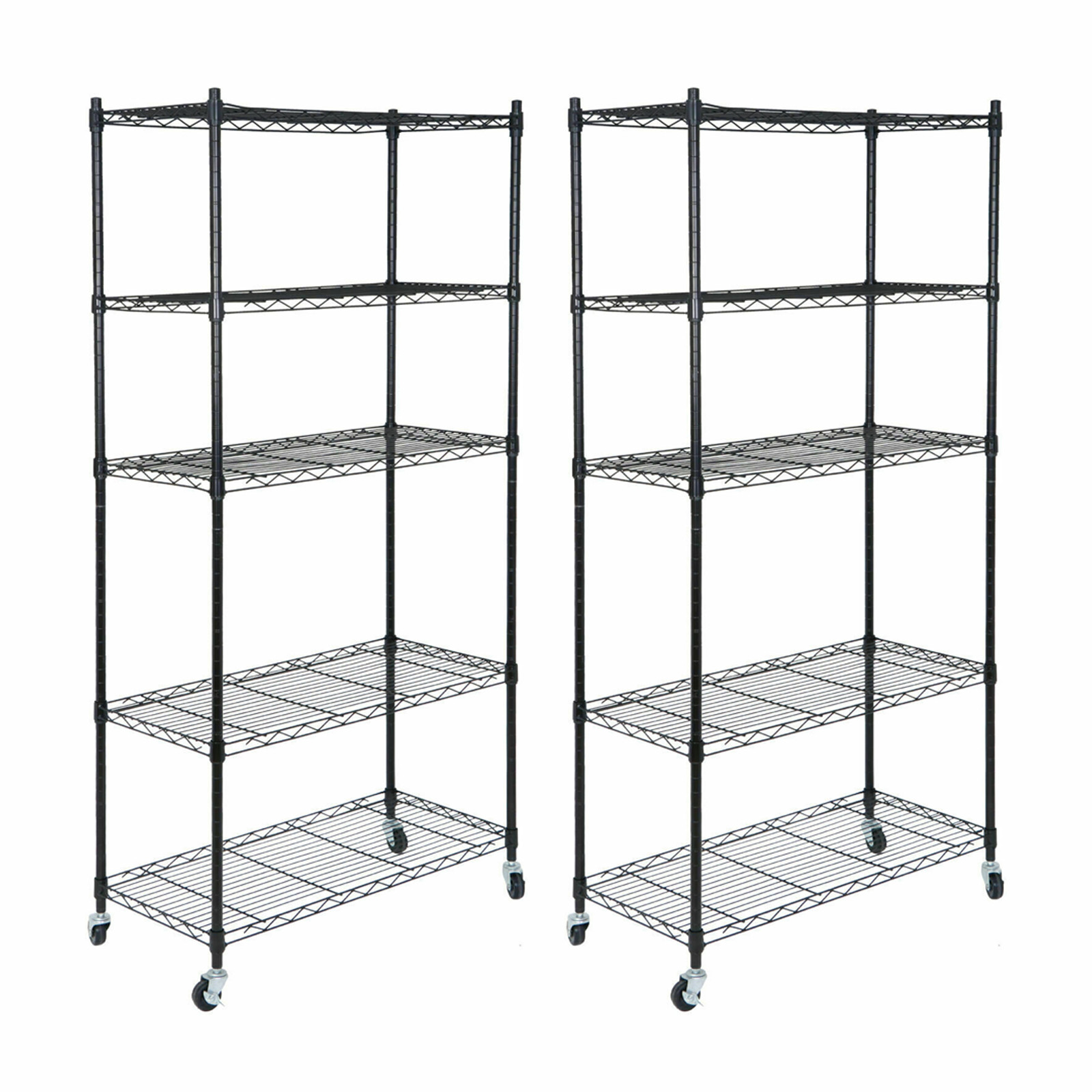 2X 5-Tier Shelving Storage Rolling Carts Unit Wheel Casters Black Heavy Duty