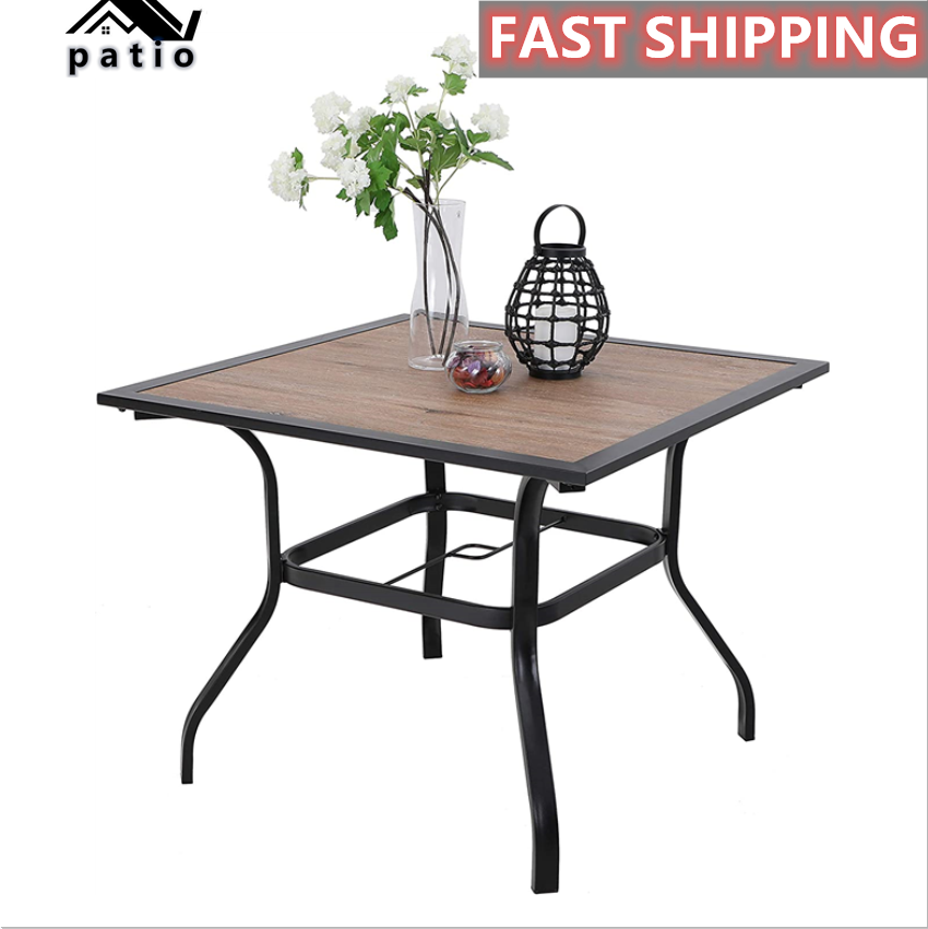 37 " Outdoor Patio Dining Table Garden Metal Table Furniture with Umbrella Hole