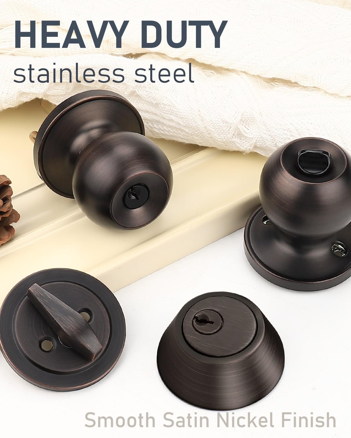 3 Pack Entry Knob & Deadbolt Set, Oil Rubbed Bronze, Keyed Alike, Exterior