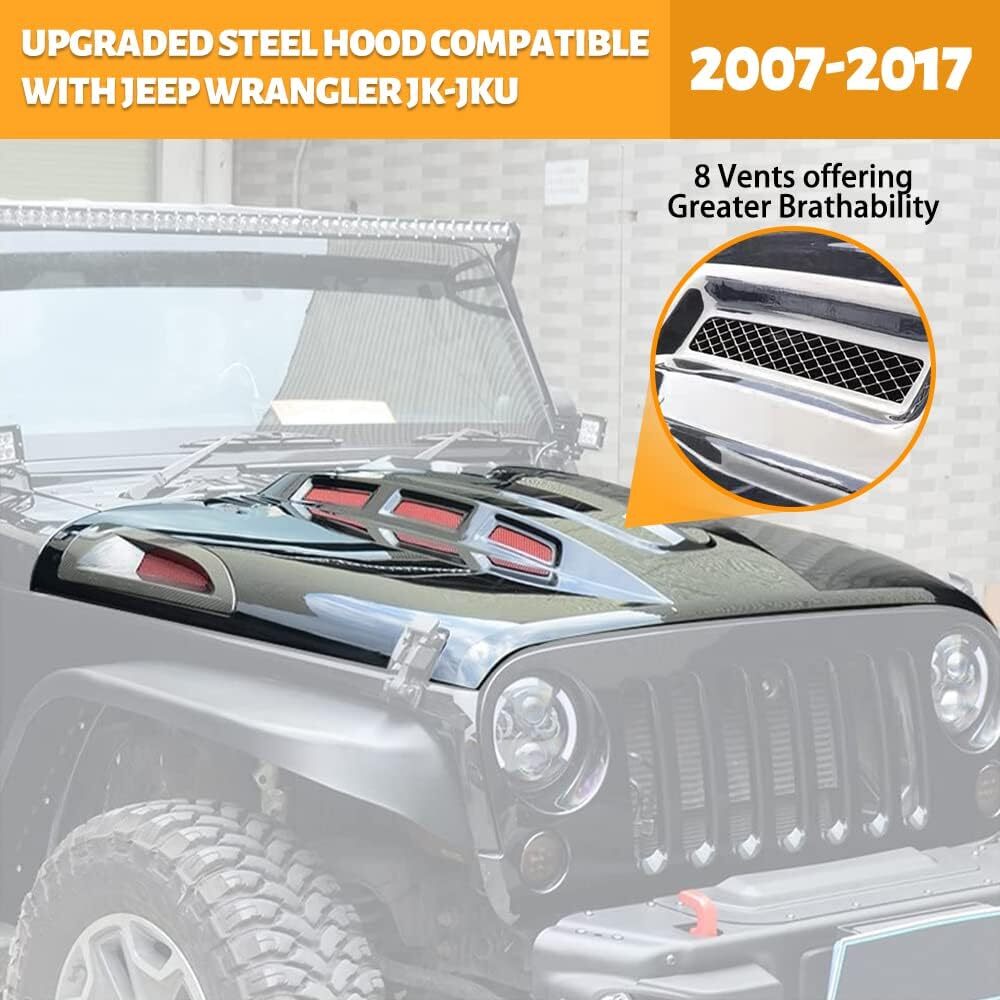 for 2007-2018 Jeep Wrangler Rubicon JK JKU heat extract Vented AVG Steel Hood