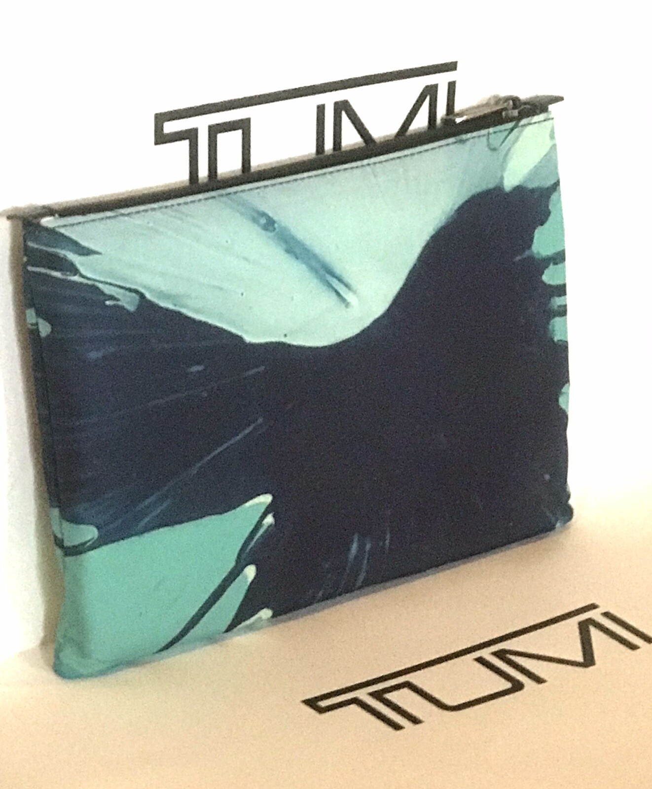 TUMI Just In Case Tote St Jude Hospital Paint Splatter Blue Lime Pouch NWOT