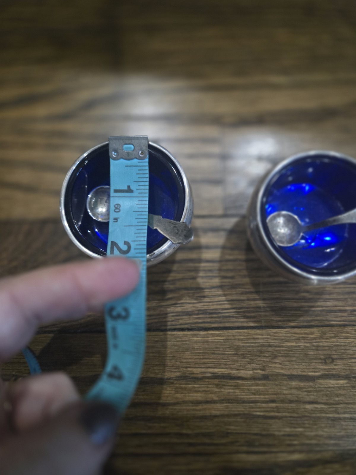 VINTAGE PAIR STERLING SILVER SALT CELLAR w/COBALT BLUE GLASS INSERT