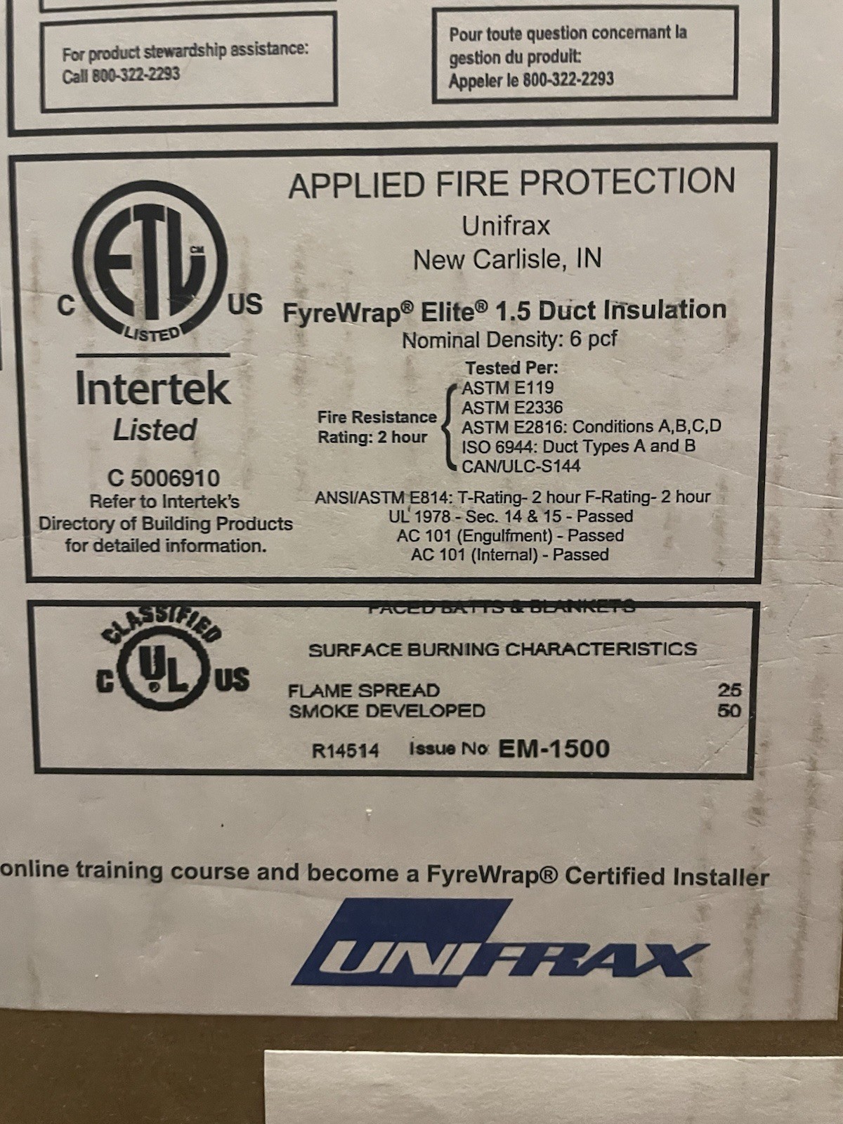 FyreWrap Elite 1.5 Grease Duct insulation (quantity discount avail.) 25' x 2'