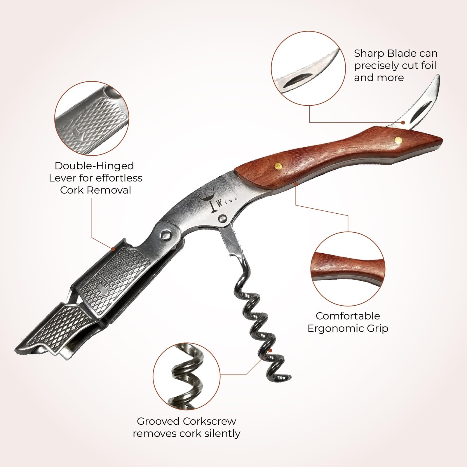 Wino Wine Key! - Professional Sommelier's Corkscrew Small, French Oak